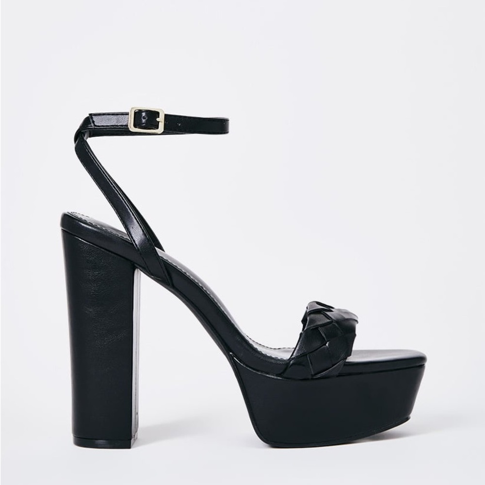 Shoe Dazzle Women’s Aviva Chunky Heeled Sandal Black Platform Shoes Size 5.5 New - Picture 2 of 11